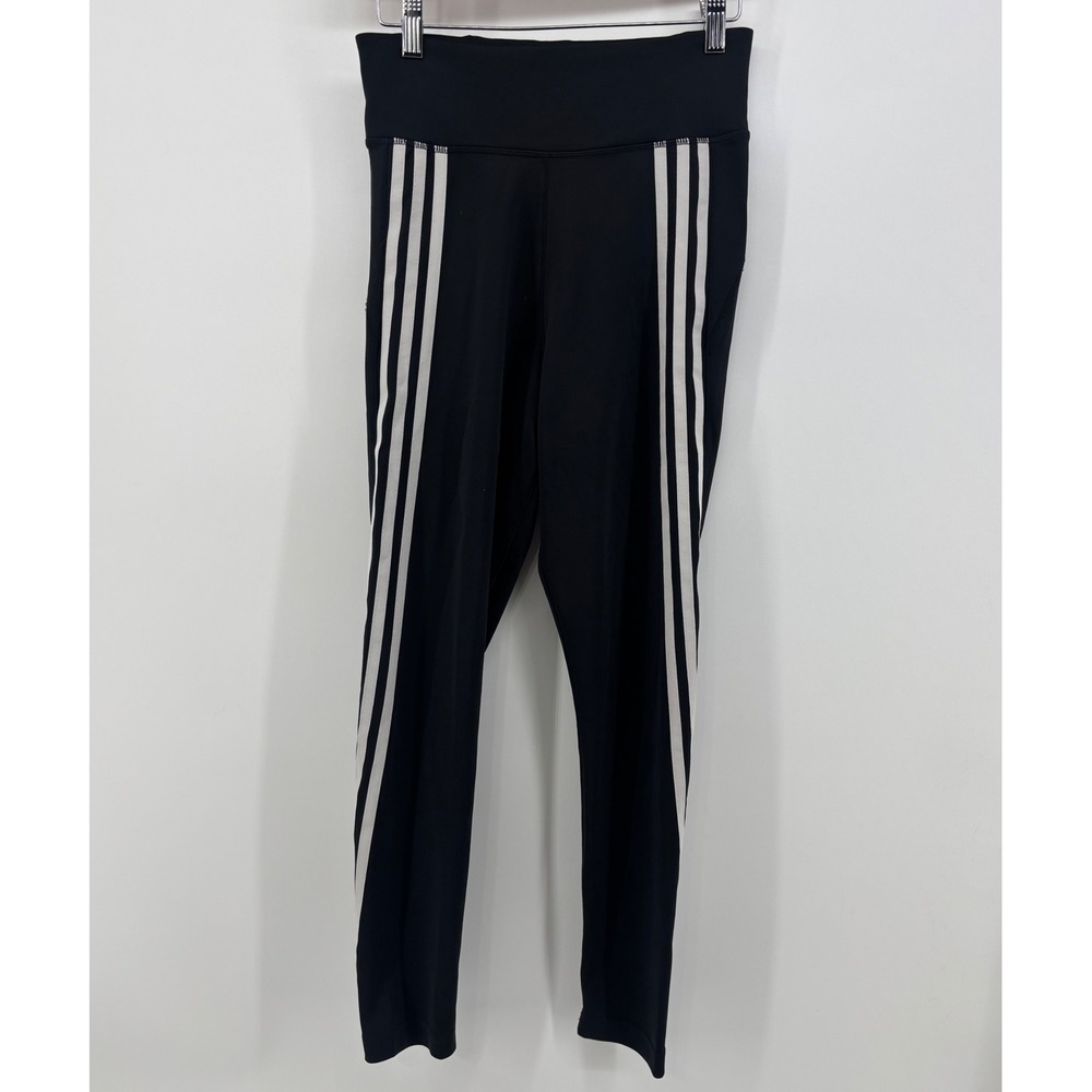 Adidas Aeroready High Rise Leggings Women Small Black 3 Stripes Athletic Tights